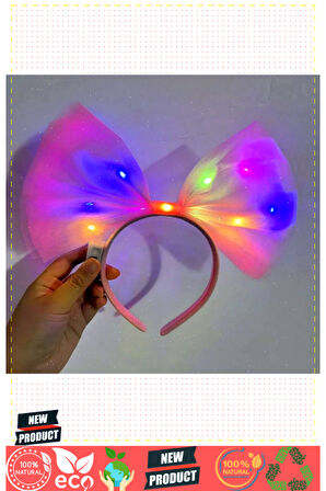 Rengarenk Led Işıklı Fiyonk Şekilli Tül Parti Tacı Pembe Renk 25x25cm Kız Erkek Çocuk Oyuncak