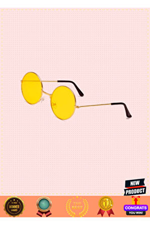 Yuvarlak Cam John Lennon Tarzı Hippi Gümüş Çerçeveli Sarı Gözlük Kız Erkek Çocuk Oyuncakları