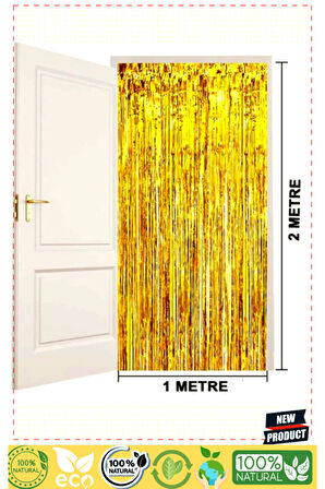 Altın Gold Renk Ekstra Metalize Parlak Saçaklı Arka Fon Perde Ithal A Kalite 1x2 Metre Kız Er