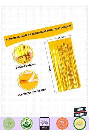 Altın Gold Renk Ekstra Metalize Parlak Saçaklı Arka Fon Perde Ithal A Kalite 1x2 Metre Kız Er