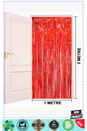 Kırmızı Renk Ekstra Metalize Parlak Saçaklı Arka Fon Perde Ithal A Kalite 1x2 Metre Kız Erkek
