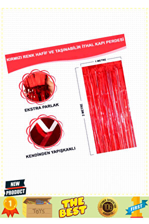Kırmızı Renk Ekstra Metalize Parlak Saçaklı Arka Fon Perde Ithal A Kalite 1x2 Metre Kız Erkek