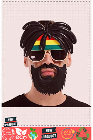 Rasta Peruklu Rasta Sakallı Bob Marley Bıyıklı Parti Gözlüğü 27x18cm Kız Erkek Çocuk Oyuncakl