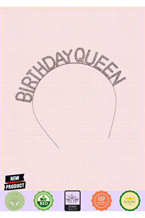 Gümüş Renk Kristal Taşlı Parlak Birthday Queen Yazılı Kraliçe Taç 16x17cm Kız Erkek Çocuk Oyu