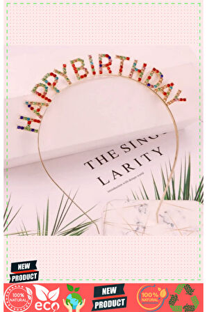 Rengarenk Kristal Taşlı Ekstra Lüks Gümüş Kaplama Happy Birthday Taç 16x17cm Kız Erkek Çocuk
