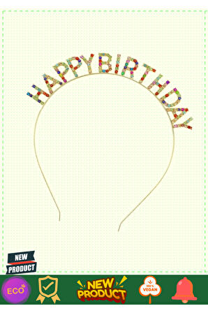 Rengarenk Kristal Taşlı Ekstra Lüks Gümüş Kaplama Happy Birthday Taç 16x17cm Kız Erkek Çocuk