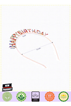 Rengarenk Kristal Taşlı Ekstra Lüks Gümüş Kaplama Happy Birthday Taç 16x17cm Kız Erkek Çocuk
