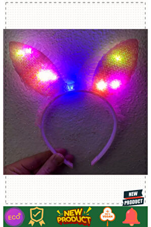 Kenarları Dantelli Pembe Pullu Payetli Led Işıklı Tavşan Kulak Taç 23x19cm Kız Erkek Çocuk Oy