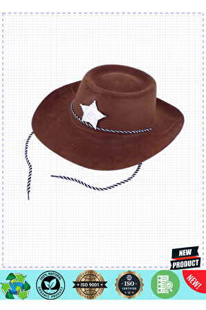 Kahve Renk Plastik Üzeri Kadife Kaplama Çocuk Kovboy Şapkası Kız Erkek Çocuk Oyuncakları Eğit