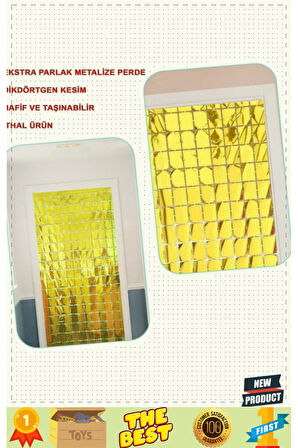 Ekstra Metalize Altın Renk Disko Dikdörtgen Kesim Kapı Perdesi Dekorasyon 1x2 Metre Kız Erkek