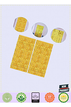Ekstra Metalize Altın Renk Disko Dikdörtgen Kesim Kapı Perdesi Dekorasyon 1x2 Metre Kız Erkek