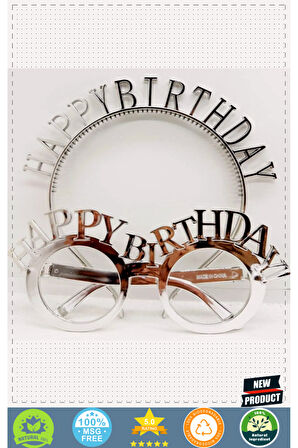 Happy Birthday Yazılı Taç Ve Happy Birthday Yazılı Gözlük Seti Gümüş Renk Kız Erkek Çocuk Oyu