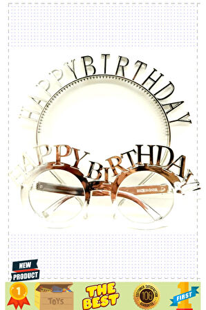 Happy Birthday Yazılı Taç Ve Happy Birthday Yazılı Gözlük Seti Gümüş Renk Kız Erkek Çocuk Oyu