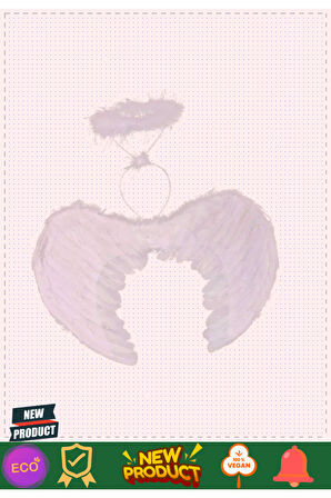 Beyaz Renkli Orta Çocuk Boy Melek Kanadı Ve Tacı 50x35cm Kız Erkek Çocuk Oyuncakları Eğitici