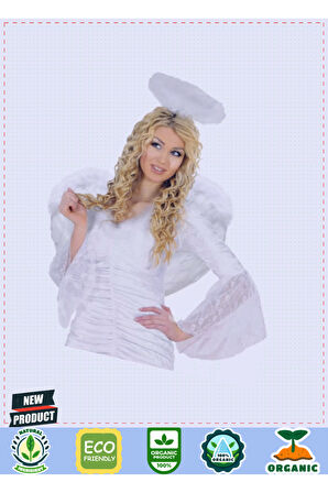 Beyaz Renkli Orta Çocuk Boy Melek Kanadı Ve Tacı 50x35cm Kız Erkek Çocuk Oyuncakları Eğitici