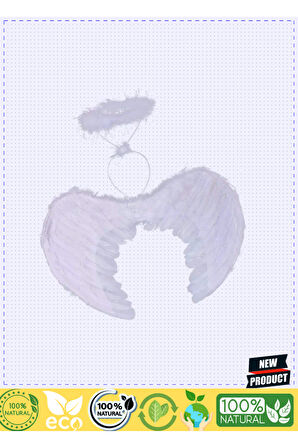 Beyaz Renkli Orta Çocuk Boy Melek Kanadı Ve Tacı 50x35cm Kız Erkek Çocuk Oyuncakları Eğitici