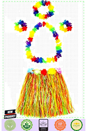 Yetişkin ve Çocuk Uyumlu Luau Aloha Hawaii Kolye Renkli Etek Taç ve Bileklik Seti 1 Gram Kız Erkek Ç