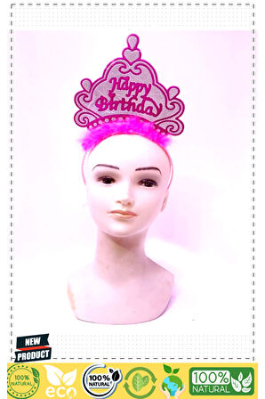 Happy Birthday Neon Pembe Renk Doğum Günü Tacı 24x15Cm 1 Gram Kız Erkek Çocuk Oyuncakları Eğitici Oy