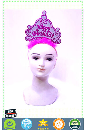 Happy Birthday Neon Pembe Renk Doğum Günü Tacı 24x15Cm 1 Gram Kız Erkek Çocuk Oyuncakları Eğitici Oy