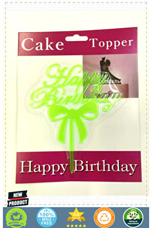 Happy Birthday Yazılı Fiyonklu Pasta Kek Çubuğu Yeşil Renk 1 Gram Kız Erkek Çocuk Oyuncakları Eğitic
