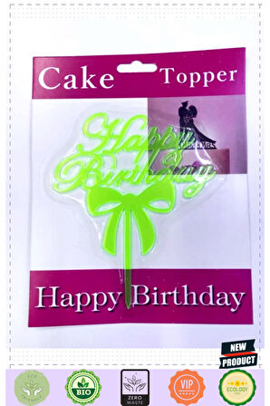Happy Birthday Yazılı Fiyonklu Pasta Kek Çubuğu Yeşil Renk 1 Gram Kız Erkek Çocuk Oyuncakları Eğitic