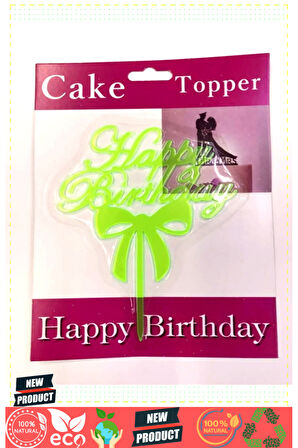 Happy Birthday Yazılı Fiyonklu Pasta Kek Çubuğu Yeşil Renk 1 Gram Kız Erkek Çocuk Oyuncakları Eğitic