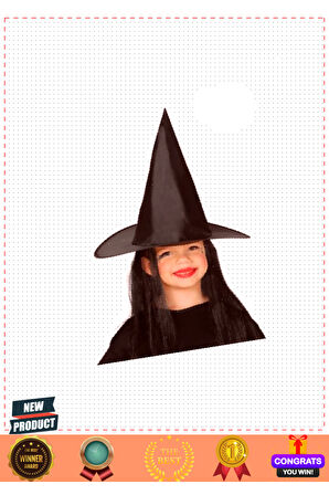Çocuk Boy Siyah Cadı Şapkası ve Uzun Siyah Cadı Peruğu 1 Gram Kız Erkek Çocuk Oyuncakları Eğitici Oy