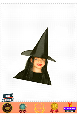 Çocuk Boy Siyah Cadı Şapkası ve Uzun Siyah Cadı Peruğu 1 Gram Kız Erkek Çocuk Oyuncakları Eğitici Oy