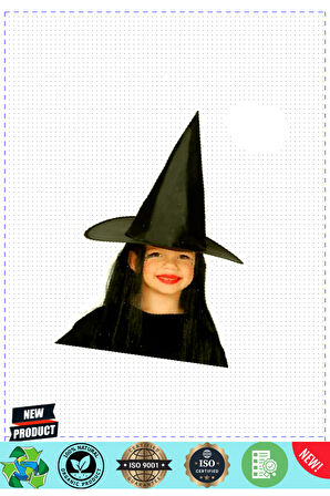 Çocuk Boy Siyah Cadı Şapkası ve Uzun Siyah Cadı Peruğu 1 Gram Kız Erkek Çocuk Oyuncakları Eğitici Oy