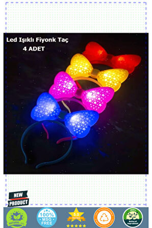 Led Işıklı 3 Farklı Yanıp Sönen Rengarenk Fiyonk Model Parti Taçları 4 Adet 1 Gram Kız Erkek Çocuk O