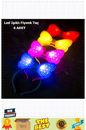 Led Işıklı 3 Farklı Yanıp Sönen Rengarenk Fiyonk Model Parti Taçları 4 Adet 1 Gram Kız Erkek Çocuk O