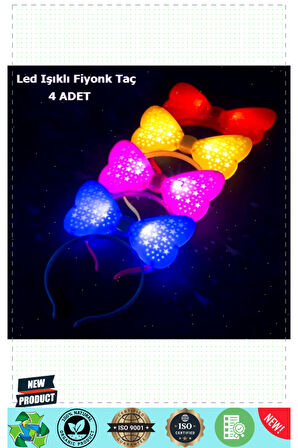 Led Işıklı 3 Farklı Yanıp Sönen Rengarenk Fiyonk Model Parti Taçları 4 Adet 1 Gram Kız Erkek Çocuk O