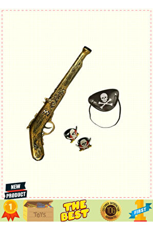 Oyuncak Korsan Tabancası Korsan Maskesi ve 2 Adet Korsan Yüzüğü Seti 1 Gram Kız Erkek Çocuk Oyuncakl