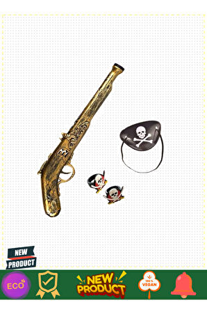 Oyuncak Korsan Tabancası Korsan Maskesi ve 2 Adet Korsan Yüzüğü Seti 1 Gram Kız Erkek Çocuk Oyuncakl