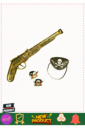 Oyuncak Korsan Tabancası Korsan Maskesi ve 2 Adet Korsan Yüzüğü Seti 1 Gram Kız Erkek Çocuk Oyuncakl