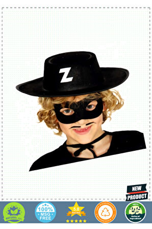 Z Logolu Zorro Şapkası ve Zorro Maskesi Çocuk Boy 1 Gram Kız Erkek Çocuk Oyuncakları Eğitici Oyuncak