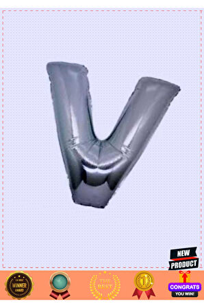 V Harf Folyo Balon Gümüş Renk 40 Inç 5 Litre Kız Erkek Çocuk Oyuncakları Eğitici Oyuncaklar