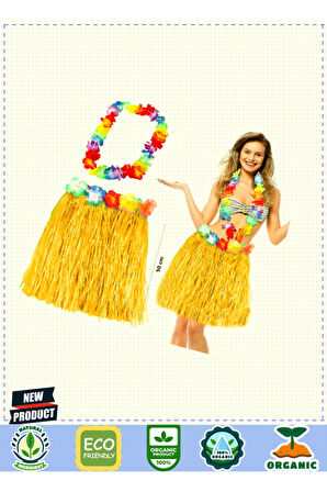 Hawaii Luau Aloha Sarı Püsküllü 50Cm Etek ve Hawaii Kolye Seti 1 Gram Kız Erkek Çocuk Oyuncakları Eğ