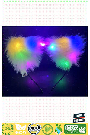 Beyaz Peluşlu Pofuduk Kürklü Led Işıklı Lüks Parti Tacı 20x18Cm 1 Gram Kız Erkek Çocuk Oyuncakları E