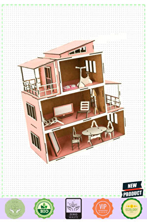 Oyuncak Ahşap Klasik 3 Katlı Bebek Evi 5 Litre Kız Erkek Çocuk Oyuncakları Eğitici Oyuncaklar