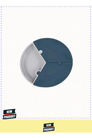 OiOi Puzzle Vakum Tabanlı Silikon Tabak Deep Blue / PowderGrey 1 Gram Kız Erkek Çocuk Oyuncakları Eğ