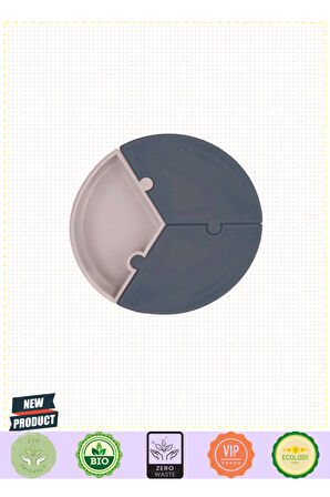 OiOi Puzzle Vakum Tabanlı Silikon Tabak Deep Blue / PowderGrey 1 Gram Kız Erkek Çocuk Oyuncakları Eğ