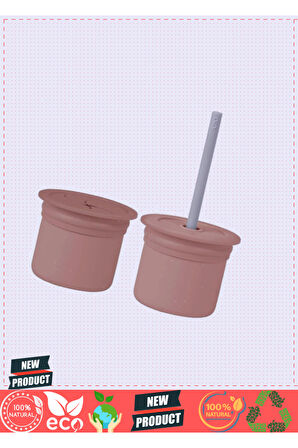 OiOi Ham+Hüp Pipetli Silikon Bardak Seti Woody Brown / PowderGrey 1 Gram Kız Erkek Çocuk Oyuncakları