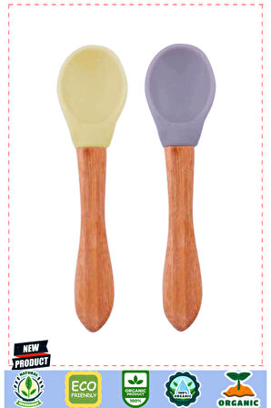 OiOi Bambu Saplı Silikon Mama Kaşığı 2li Mellow Yellow / PowderGrey 1 Gram Kız Erkek Çocuk Oyuncakla