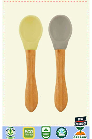 OiOi Bambu Saplı Silikon Mama Kaşığı 2li Mellow Yellow / PowderGrey 1 Gram Kız Erkek Çocuk Oyuncakla
