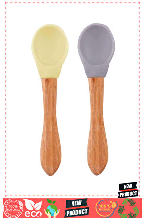 OiOi Bambu Saplı Silikon Mama Kaşığı 2li Mellow Yellow / PowderGrey 1 Gram Kız Erkek Çocuk Oyuncakla