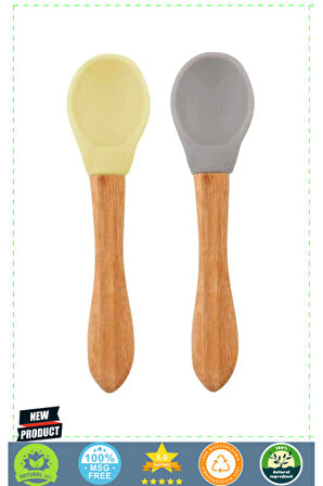 OiOi Bambu Saplı Silikon Mama Kaşığı 2li Mellow Yellow / PowderGrey 1 Gram Kız Erkek Çocuk Oyuncakla