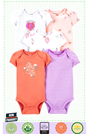 Carter'sss Layetteee Kız Bebek 5'Li Kısa Kol Body 1P567010 Karışık Renkli 1 Gram Kız Erkek Çocuk Oyu