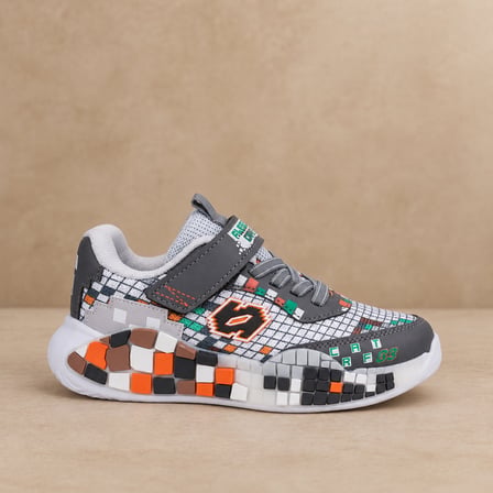 Oyun Temalı Gri Erkek Çocuk Spor Ayakkabı Cırt Cırtlı Günlük Kaliteli Şık Sneaker