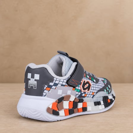 Oyun Temalı Gri Erkek Çocuk Spor Ayakkabı Cırt Cırtlı Günlük Kaliteli Şık Sneaker